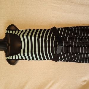 Women's long sleeveless green & black striped dress. Size 12.